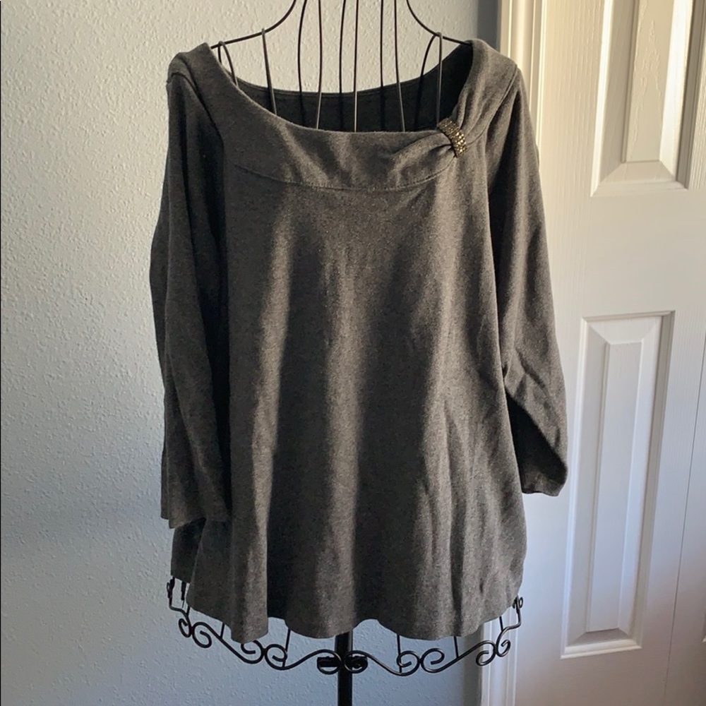 3x top 3/4 sleeve bling gray top